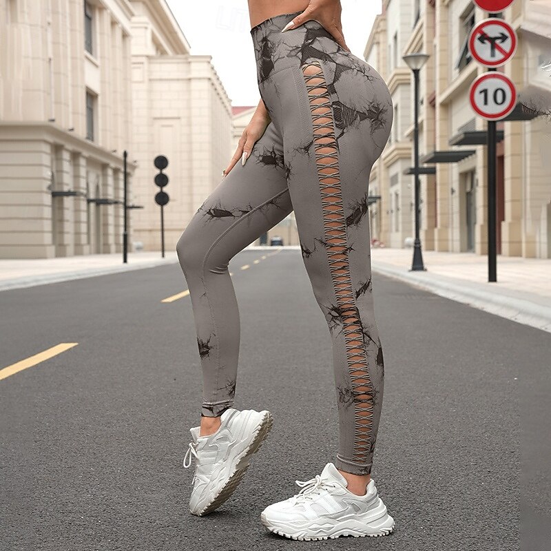 Women's Workout Leggings Yoga Pants Tummy Control High Waist Dance Pilates Running Bottoms Tie Dye Dark Grey Dark Pink Black Fall Sports Activewear Tight Fit4