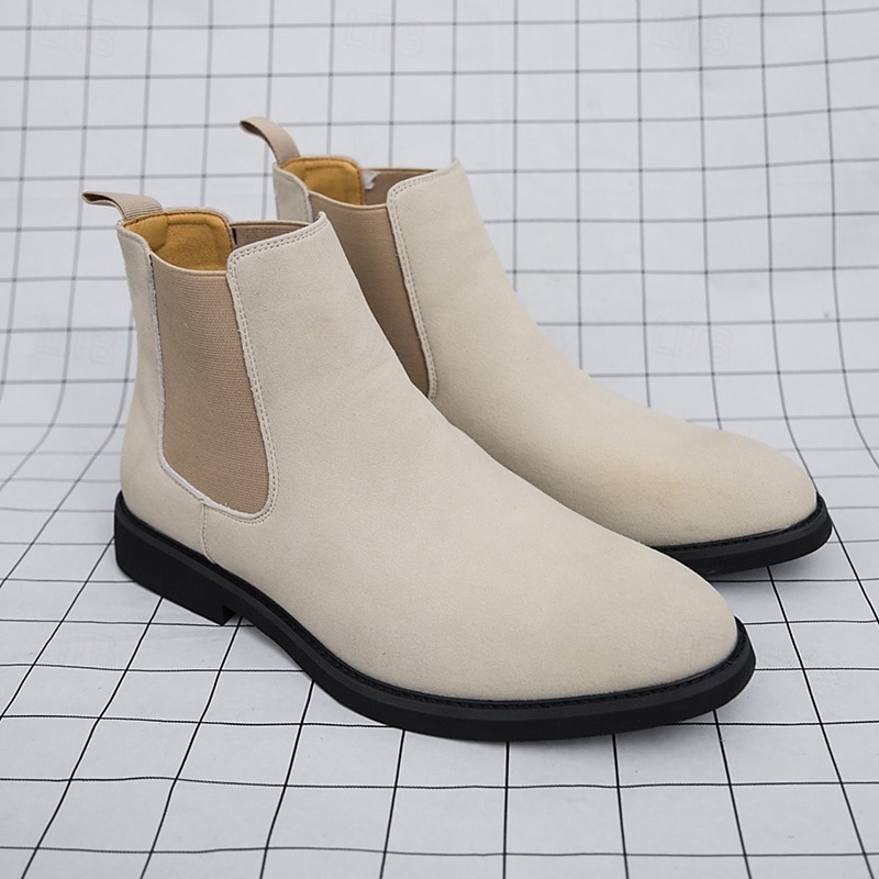 Men's White Chelsea Ankle Boots for Autumn and Winter – Stylish Slip-On Dress Boots for Urban Professionals and Smart Casual Outfits4