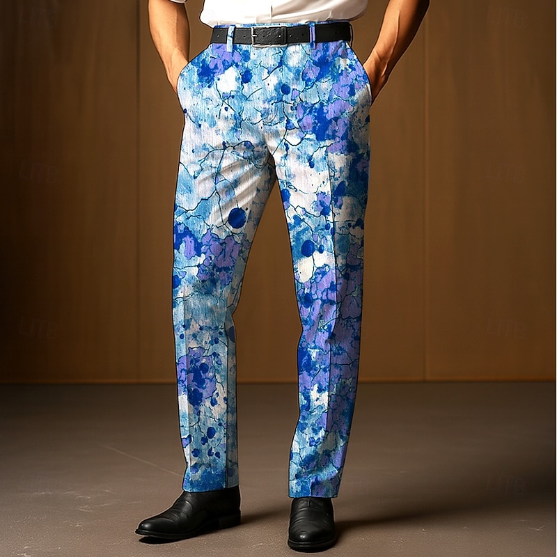 Men's Dress Pants Trousers Suit Pants Gradient Color Abstract Art Full Length Outdoor Vacation Fashion Casual Yellow Blue Micro-elastic