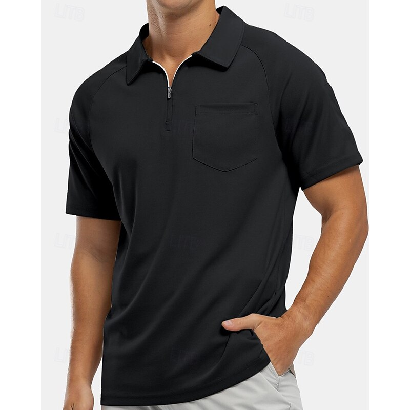 Men's Polo Shirts Quarter Zip Polo Daily Wear Date Quarter Zip Short Sleeve Fashion Basic Plain Zipper Pocket Summer Regular Fit Wine Black White Navy Blue Blue Purple Polo Shirts3