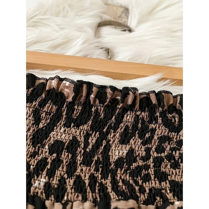 Women's Wide Leg Pants Trousers Streetwear Casual Long High Waist Leopard Printing Elastic Drawstring Design Breathability Soft Micro-elastic Vacation Street Daily Wear Yellow Coffee Gray Summer3