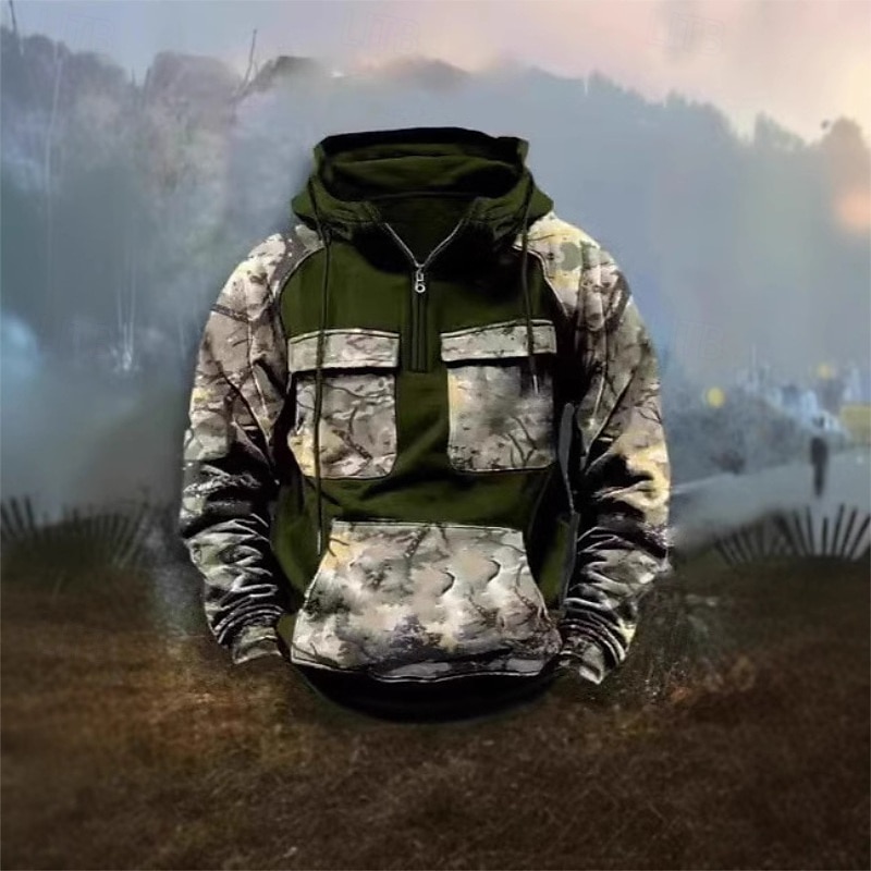 Men's Hoodie Quarter Zip Hoodie Tactical Hoodie Black Army Green Burgundy Royal Blue Khaki Hooded Camouflage Patchwork Sports & Outdoor Casual Daily Streetwear Cool Designer Spring &  Fall Clothing3