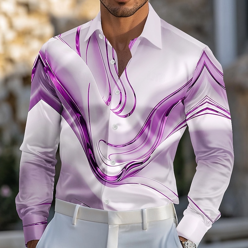 Men's Marble Abstract Liquid Art Satin Shirt Dress Shirt Long Sleeve Fashion Casual Vacation Dailywear Summer Spring Fall Turndown 3D Print Button Up Shirts Blue Purple Gold Green3
