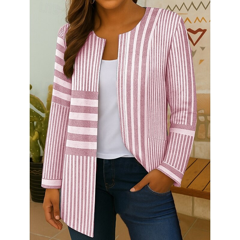 Women's Blazer Windproof Warm Pocket Color Block Open Front Modern Boho Vintage Geometric Casual Daily Casual Daily Regular Crewneck Loose Fit Long Sleeve Outerwear Black Yellow Pink Fall3