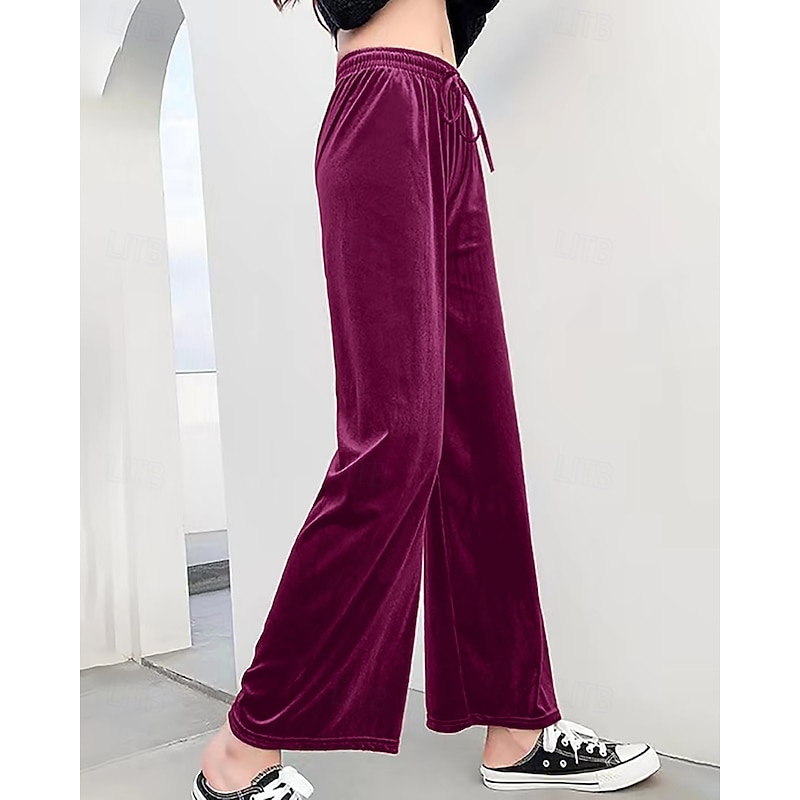 Women's Wide Leg Corduroy Pants Slacks Streetwear Casual Full Length Natural Plain Elastic Drawstring Design Comfortable Vacation Holiday Going out Fuchsia Brown Fall Regular Fit2