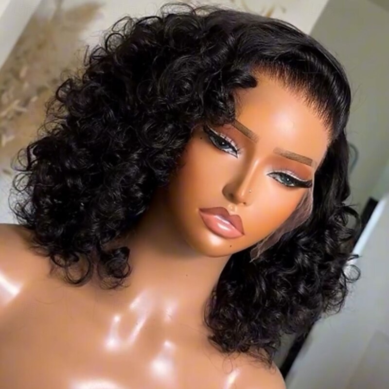 Remy Human Hair 5x5 Closure 13x4 Lace Front Wig Short Bob Brazilian Hair Loose Wave Black Wig 130% 150% Density with Baby Hair 100% Virgin Glueless Pre-Plucked For Women Short Human Hair Lace Wig2