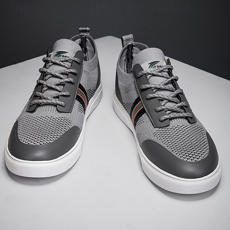 Men's Breathable Knit Sneakers with Striped Detail – Fashion Lace-Up Trainers for Streetwear, Gym & Everyday Outings2