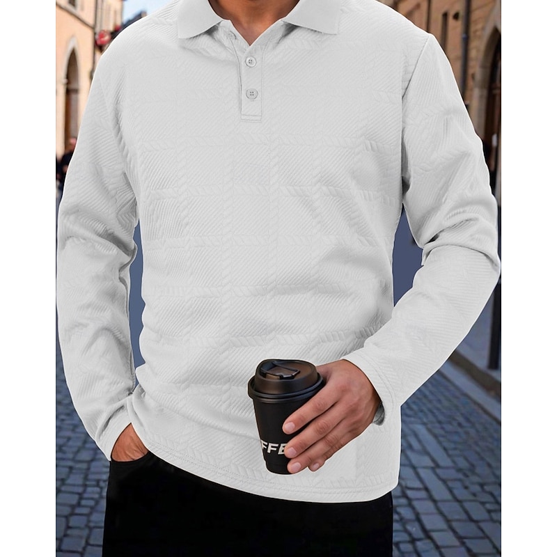 Men's Golf Shirt Golf Polos Shirts Work Casual Lapel Long Sleeve Basic Modern Plain Buttons Jacquard Spring Fall Regular Fit Black White Navy Blue Khaki Army Green Gray Golf Shirt3