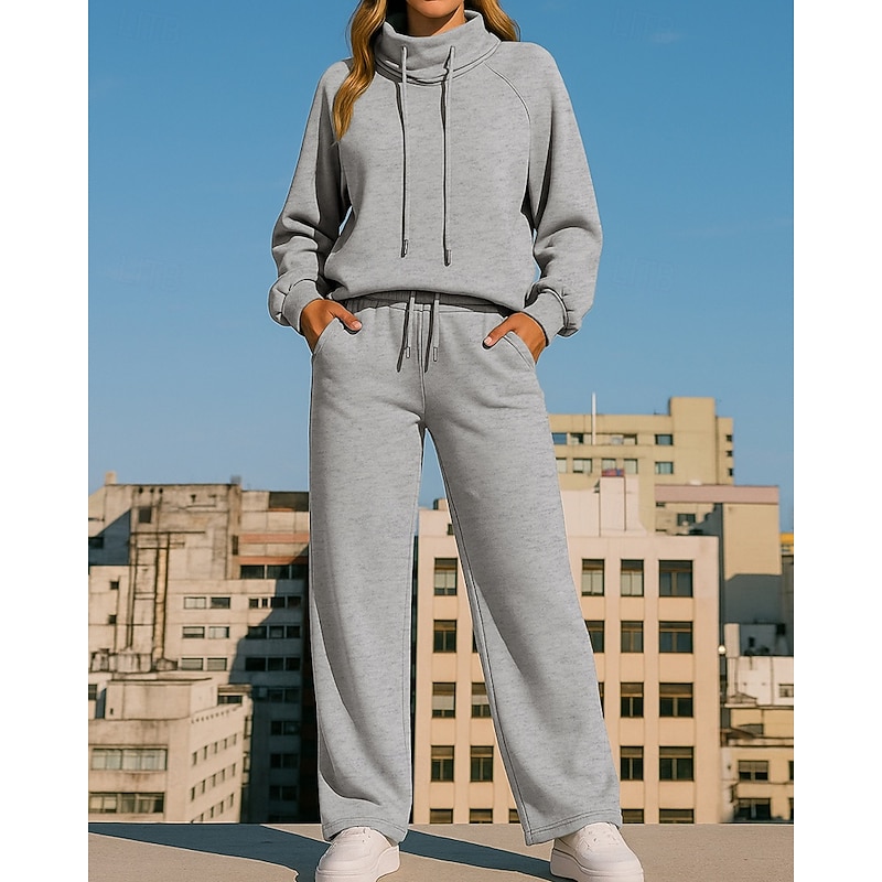 Women's Tracksuit Sweatpants Pullover Sweatshirt Drawstring Pocket Solid Colored Clothing Suit Fall / Winter Black Green Hiking Workout Athletic Windproof Lightweight Moisture Wicking Long Sleeve4