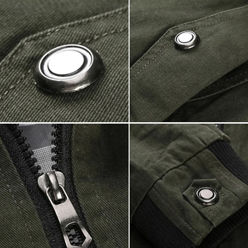 Men's Lightweight Jacket Cargo Jacket Casual Jacket Vacation Daily Pocket Spring Fall Plain Fashion Classic Stand Collar Regular Black Wine Khaki Army Green Dark Blue Jacket4