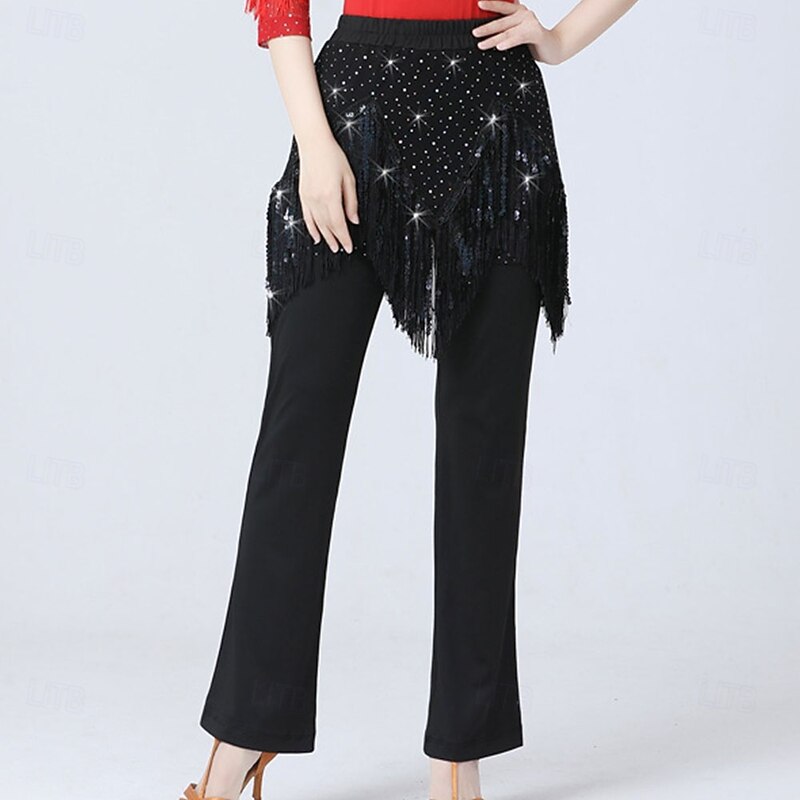 Women's Latin & Ballroom Dance Pants – Sparkly Sequin Long Trousers for Square Dance, Standard/Modern Performance & Practice2