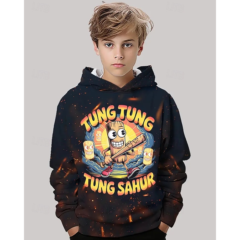 Boys' 3D Graphic Hoodie Long Sleeve Spring Fall Fashion Streetwear Kids 4-12 Years Hooded Outdoor Casual Daily Regular Fit