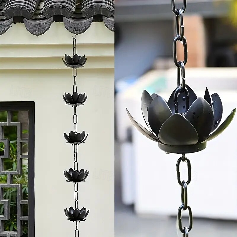 47 Inch Gold Lotus Rain Catcher Chain for Gutters Outside with Adapter Efficient Water Flow & Splash-Free Eaves Gutter Guard for Garden Decor, Outdoor Downspout Drainage2