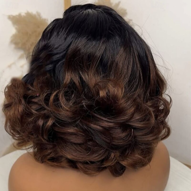 Remy Human Hair 5x5 Closure 13x4 Lace Front Wig Short Bob Brazilian Hair Loose Curl Brown Auburn Wig 130% 150% Density with Baby Hair Ombre Hair 100% Virgin Glueless Pre-Plucked For Women Short Human4
