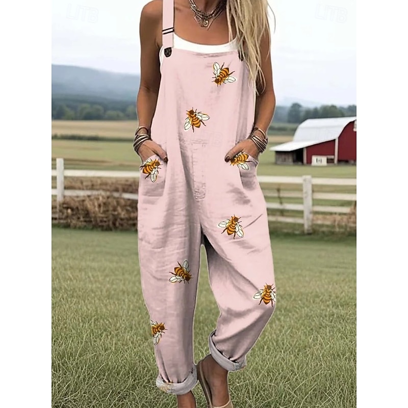 Women's Romper Active Graphic Sleeveless Buttons Vacation Street Loose Fit White Yellow Pink Summer3