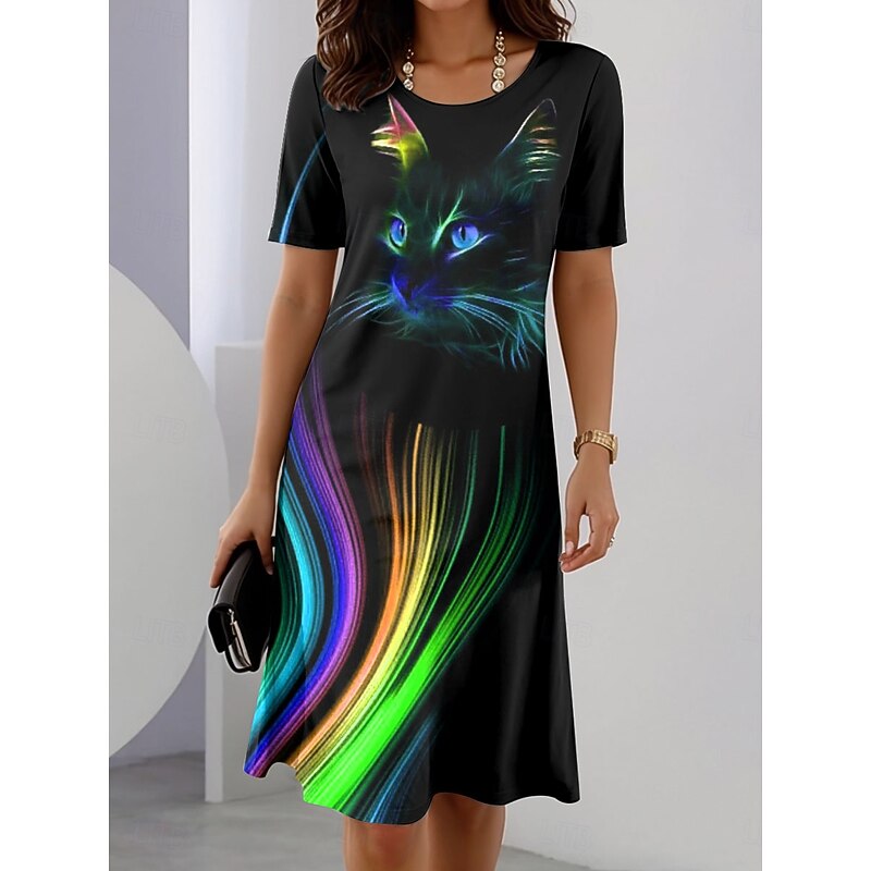 Women's Elegant Party Evening Midi Dress Crew Neck Short Sleeve Shift Dress Summer Dress Casual Daily Regular Fit Ombre Graphic Animal Blue Purple Green Summer Spring Fall3