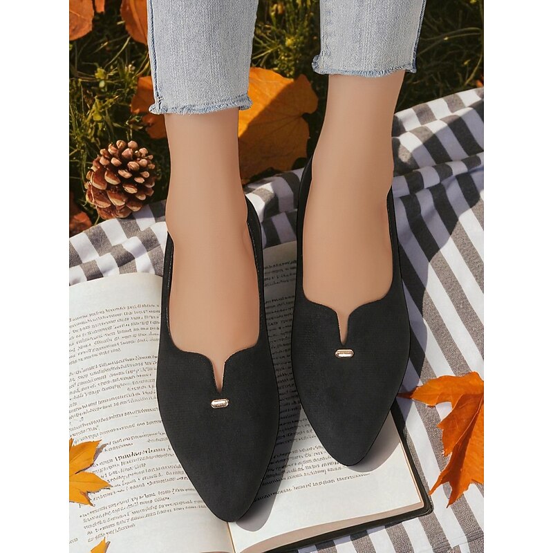 Women's Red Pointed Toe Faux Suede Flats – Comfy Picnic Shoes for Fall Afternoons, Lawn Reading and Outdoor Coffee Dates4