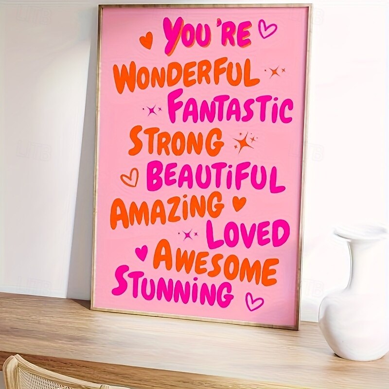 You Are Amazing Pink and Orange Poster - Funky 70s Retro Wall Art Trendy Printable Canvas for Dorm Room Decor Preppy Style Frameless Vertical Letter Print Artwork for Bedroom Living Room3