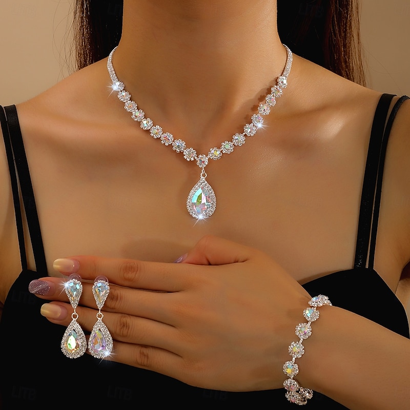 Bridal Jewelry Sets Three-piece Suit Pearl Rhinestone 1 Necklace 1 Bracelet Earrings Women's Classic Sweet Lovely Classic Drop Love Geometric Jewelry Set For Wedding Work Party Evening Wear