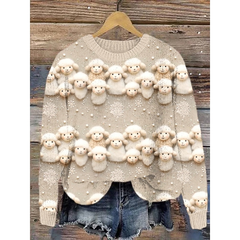 Women's Sweater Cute Casual Soft Geometric Ribbed Crew Neck Knitted Print Long Sleeve Regular Tops Knit Outdoor Daily Weekend Black Yellow Fall Winter