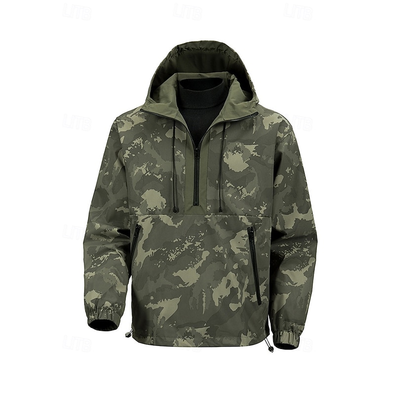 Men's Sport Coat Hiking Jacket Parka Windcheater Jacket Sports Outdoor Casual Waterproof Windbreaker Zipper Pocket Fall Winter Camouflage Active Hooded Regular Green Jacket