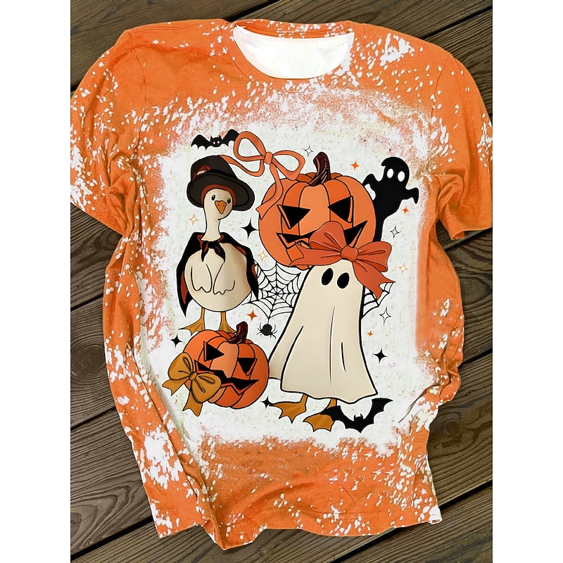 Halloween Women's T Shirt Skulls Graphic Vintage Stylish Casual Short Sleeve Crew Neck Regular Tops Daily Weekend Print Yellow Orange Rose Pink Summer Fall2