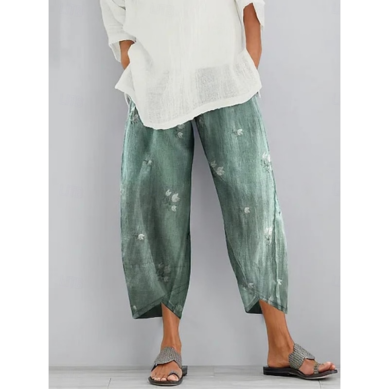 Women's Chinos Pants Trousers Active Casual Daily Long High Waist Floral Pocket Elastic Waist Printing Breathability Soft Micro-elastic Vacation Street Daily Wear Purple Green Gray Spring Fall