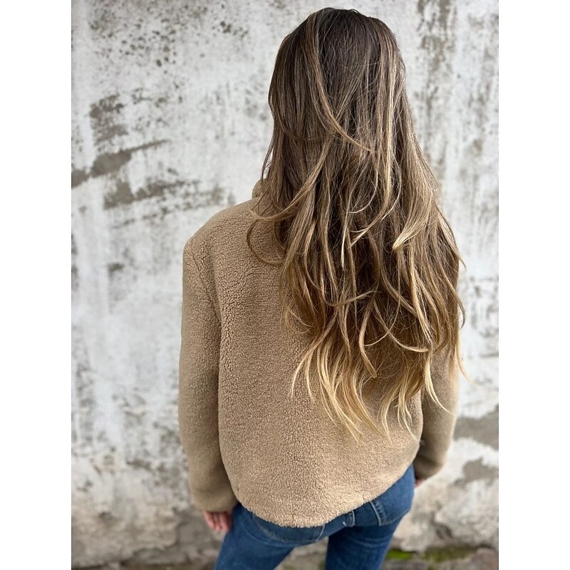 Women's Sherpa Jacket Warm Comfortable Pocket Faux Fur Trim Fashion Daily Plain Outdoor Casual Daily Single Breasted Regular Lapel Regular Fit Long Sleeve Outerwear Black Khaki Gray Spring Fall2