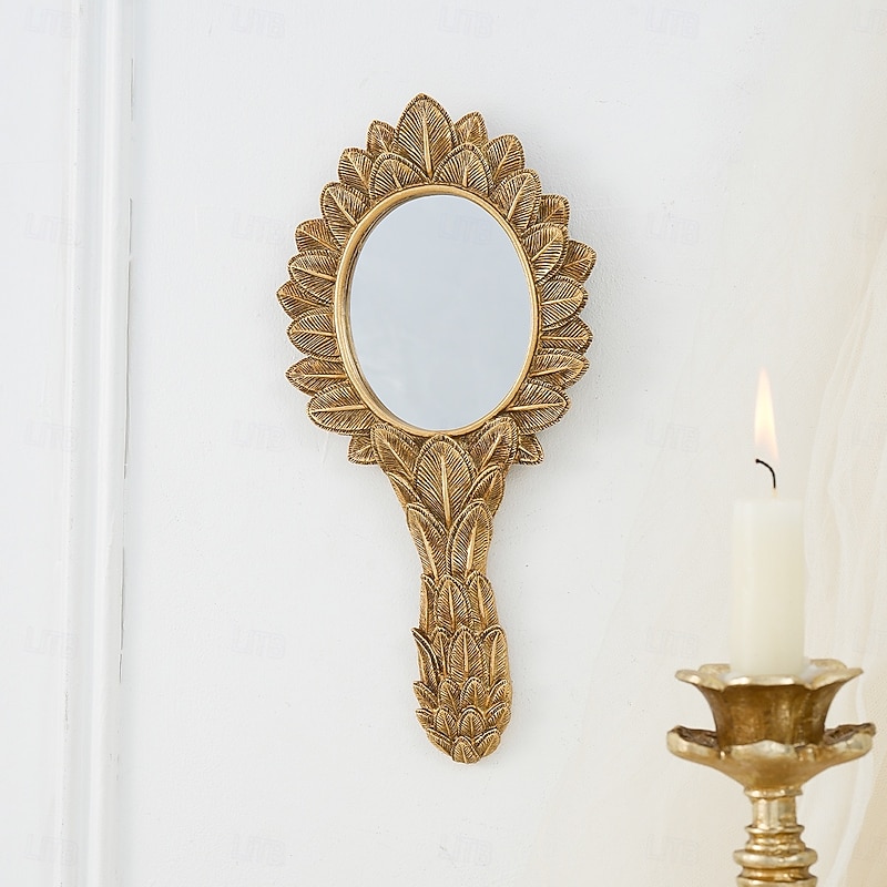 European Classical Style Resin Oval Wall Mirror, Gold Leaf Design Hanging Mirror for Home Wall Decor, Vanity Accent, or Photography Prop, Palace-Inspired Vintage Decoration4