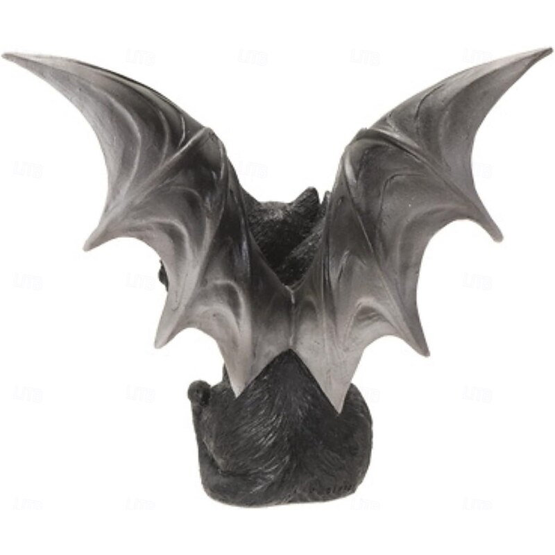 Halloween Black Evil Three-Headed Cat Resin Figurine with Bat Wings, Spooky Gothic Home Decor, Unique Resin Sculpture2