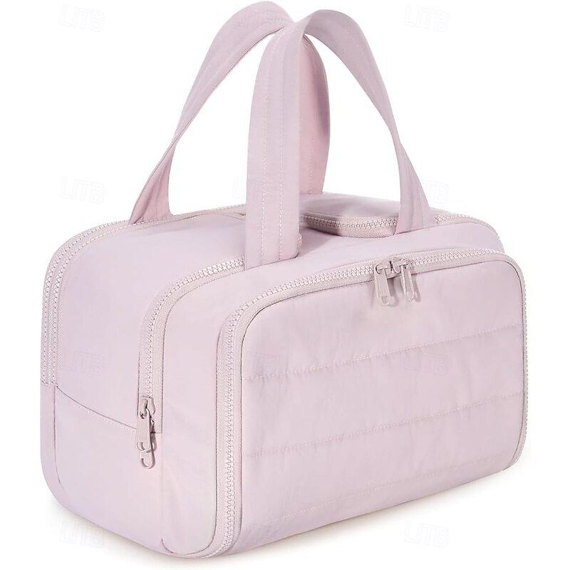 Large Capacity Wide Open Travel Cosmetic Bag Double Zipper Plush Makeup Organizer for Women Premium Portable Toiletry Bag for Travel and Daily Use