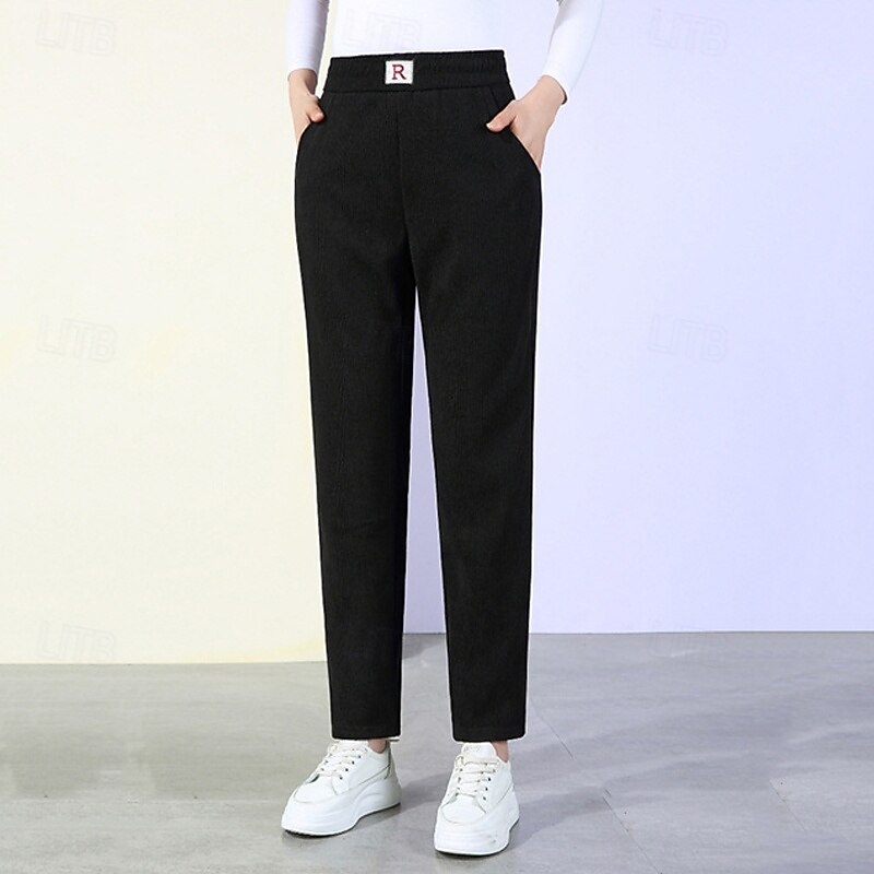 Women's Dress Pants Pants Trousers Fashion Streetwear Full Length High Waist Plain Pocket Elastic Waist Breathability Comfortable Street Daily Wear Going out Black Brown Khaki Spring Fall Regular Fit3