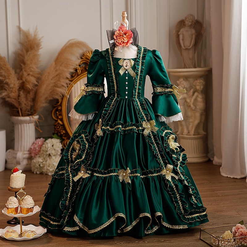 Rococo Princess Fancy Maxi Party Costume Accessories Bell Sleeve Belle Bow Retro Ball Gown Point Fancy Dress Girls' Royal Christmas Halloween Carnival Masquerade Wedding Party Festival Kid's Child's