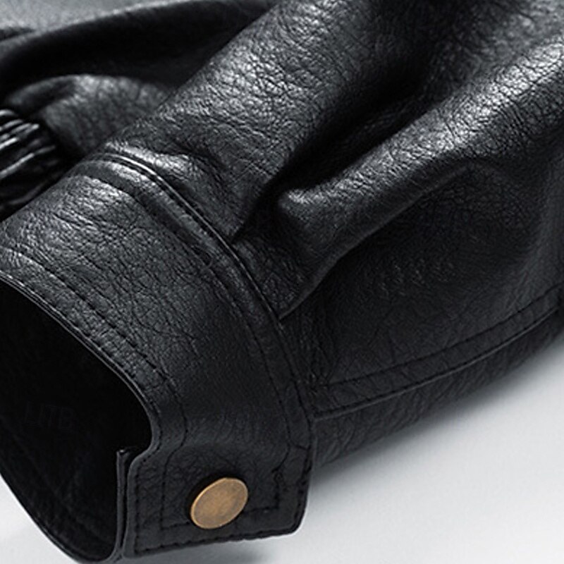 Men's Faux Leather Jacket Biker Jacket Motorcycle Jacket Vacation Daily Windproof Warm Pocket Fall Winter Plain Fashion Classic Stand Collar Regular Black Yellow Gray Jacket4