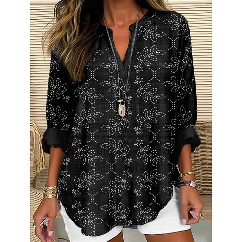 Women's Shirt Floral Vintage Daily Casual Long Sleeve V Neck Regular Tops Daily Holiday Buttons Print Black Navy Blue Spring Fall3