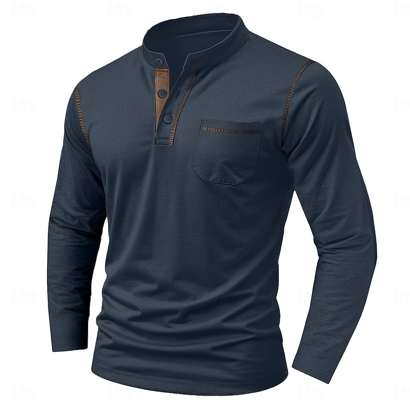 Men's Henley Shirt Tee Long Sleeve Solid Color Plain Solid Fashion Designer Casual Pocket Buttons Henley Outdoor Casual Daily Summer Fall Winter Dark Grey Black White Henley T-Shirt2