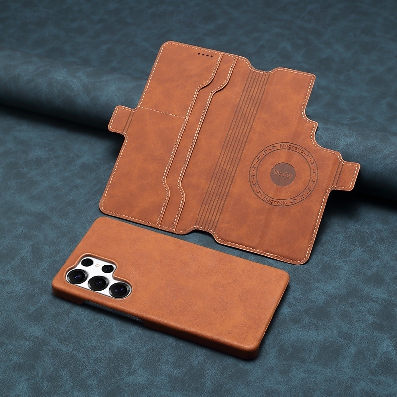 Phone Case For Samsung Galaxy S25 Ultra Plus Back Cover Support Wireless Charging Kickstand Card Slot Retro TPU PU Leather3