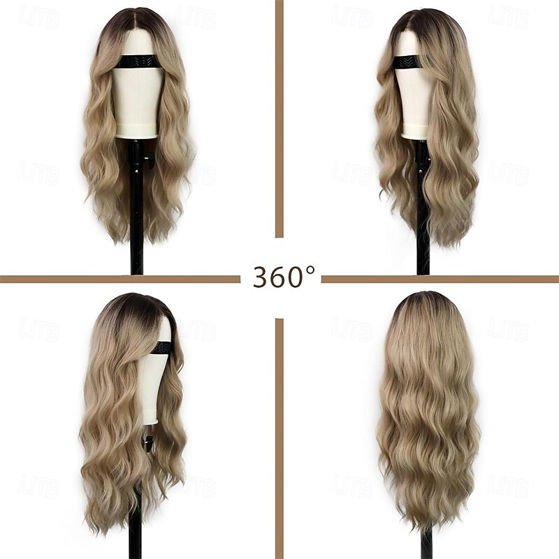 Synthetic Wig Curly Middle Part Machine Made Wig Long Dark Brown Natural Black #1B Brown Ombre Grey Ombre Blonde Synthetic Hair Women's Soft Fashion Easy to Carry Blonde Black Ombre2