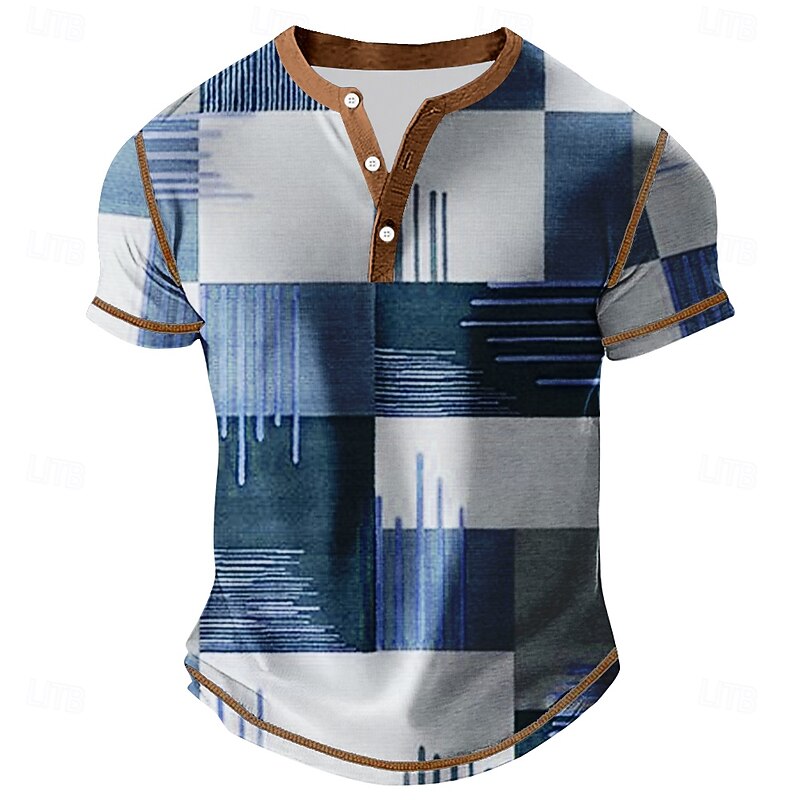Men's Color Block Henley Shirt Tee Short Sleeve Vintage Fashion Designer Outdoor Casual Daily Summer Spring &  Fall Blue Red Purple Brown Green Henley Henley T-Shirt2