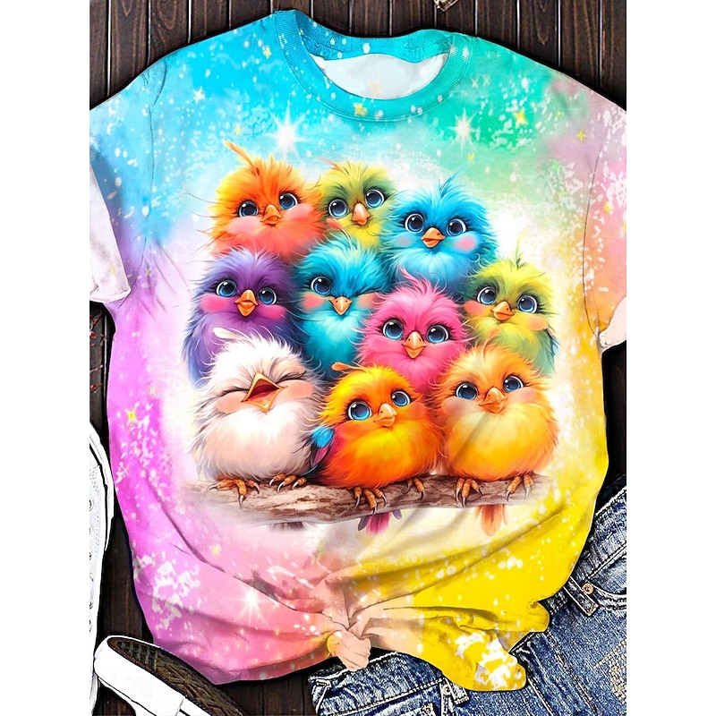 Women's T Shirt Graphic Animal Tie Dye Vintage Stylish Classic Short Sleeve Crew Neck Regular Tops Daily Weekend Print Yellow Pink Blue Green Summer Spring