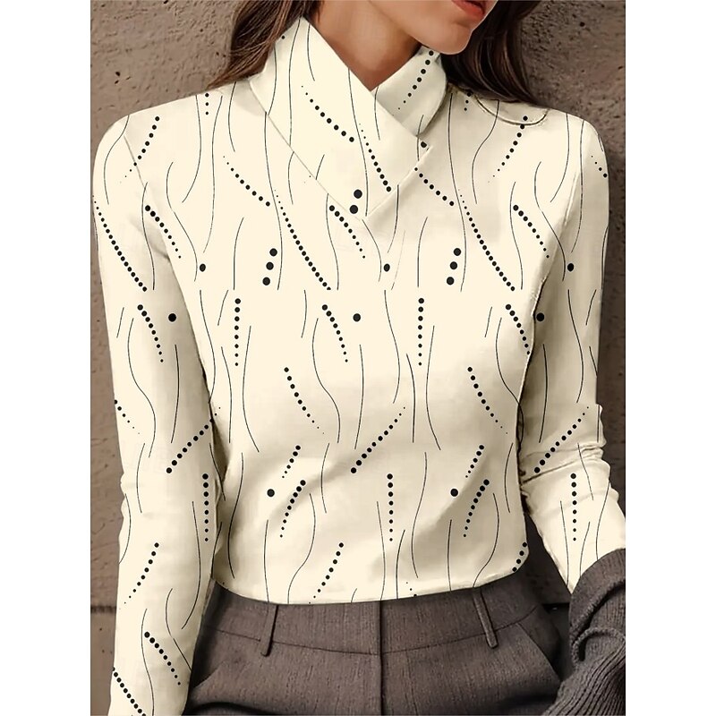Women's Tunic Graphic Geometric Abstract Elegant Vintage Stylish Long Sleeve High Neck Regular Tops Daily Pink Blue off-white Fall Winter Prefall