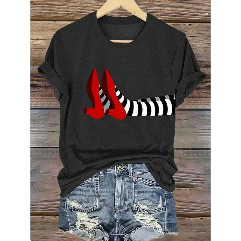 Halloween Women's T shirt Witch Graphic Vintage Stylish Classic Short Sleeve Crew Neck Round Neck Regular Tops Daily Weekend Print Black White Light Green Pink Blue Summer Fall2