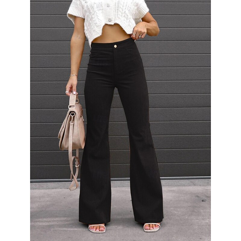 Women's Flared Pants Chinos Fashion Streetwear Full Length High Waist Plain High Cut Comfort Outdoor Micro-elastic Office Street Daily Black Wine Orange Dark Blue Spring Fall Regular Fit4