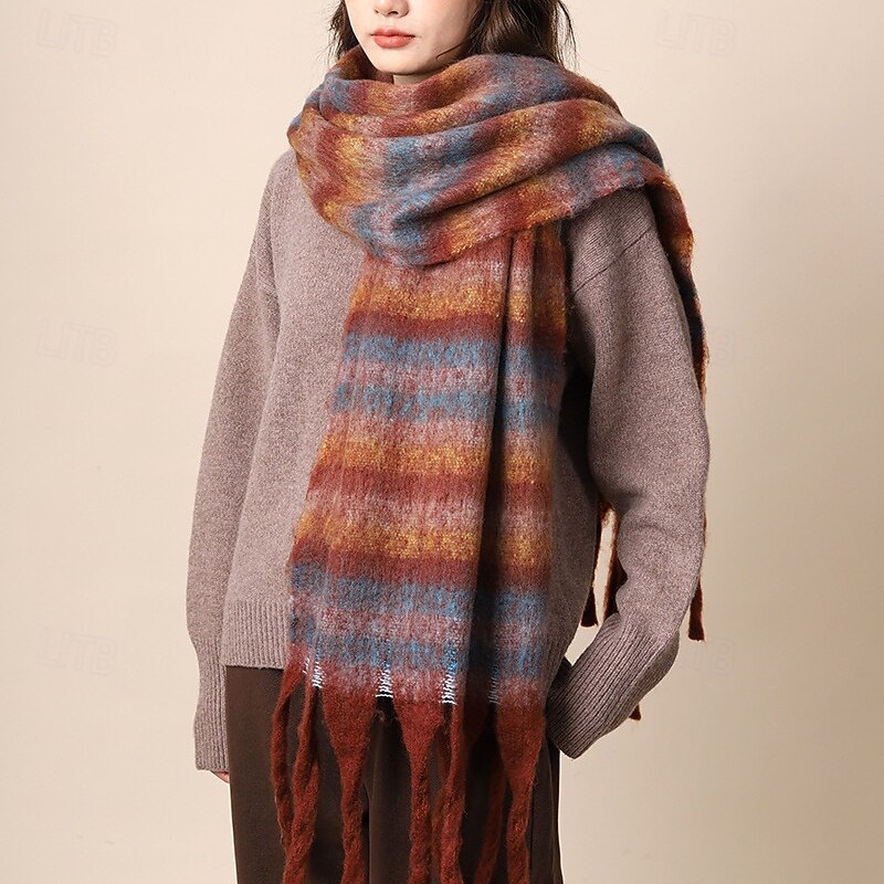 Women's Rectangle Scarf Women's Shawls & Wraps Street Daily Date Black Orange Scarf Plaid4