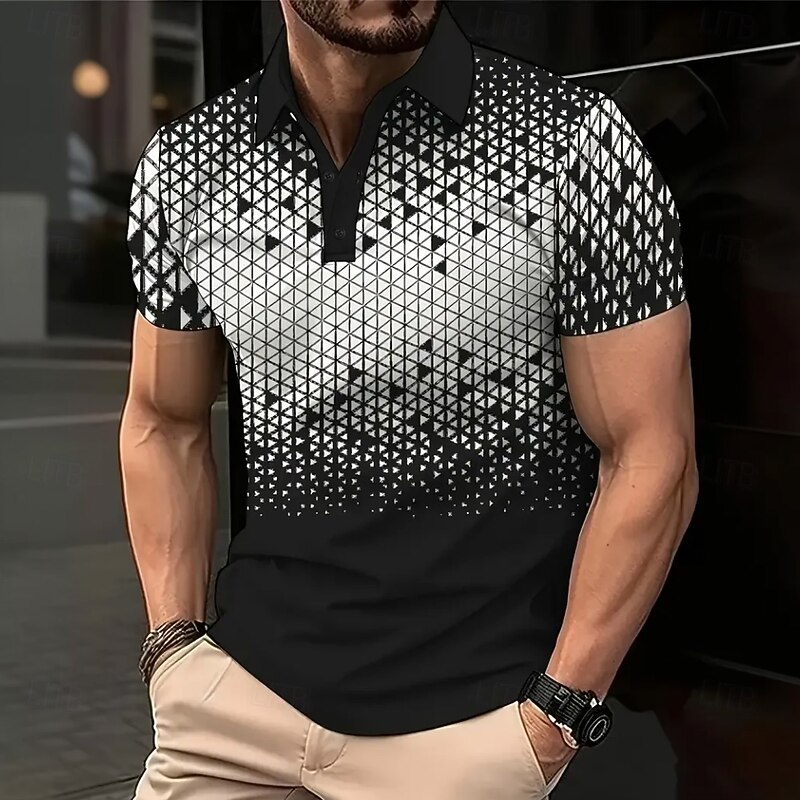 Men's Geometic Polo Short Sleeve Polo Shirts Collared Shirts Business Casual Athleisure Buttons Summer Black Blue Brown2