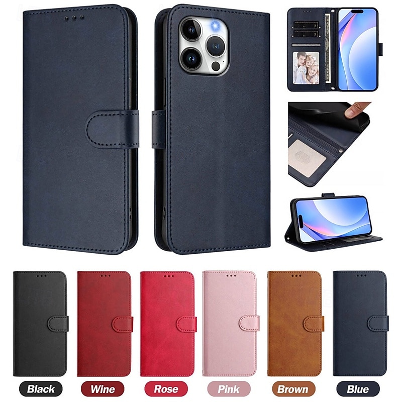Phone Case For iPhone 17 Pro Max 17 Air 16 Pro Max Plus 16 16 Plus iPhone 16 Pro 15 15 14 Pro Max Plus Wallet Case with Stand Holder Full Body Protective with Wrist Strap Retro TPU PU Leather