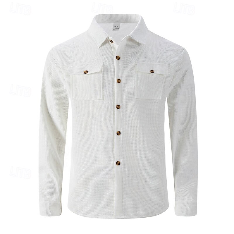 Men's Lightweight Jacket Waffle Jacket Casual Jacket Vacation Daily Breathable Pocket Spring Fall Plain Fashion Classic Lapel Regular Black White Wine Dark Green Khaki Jacket3