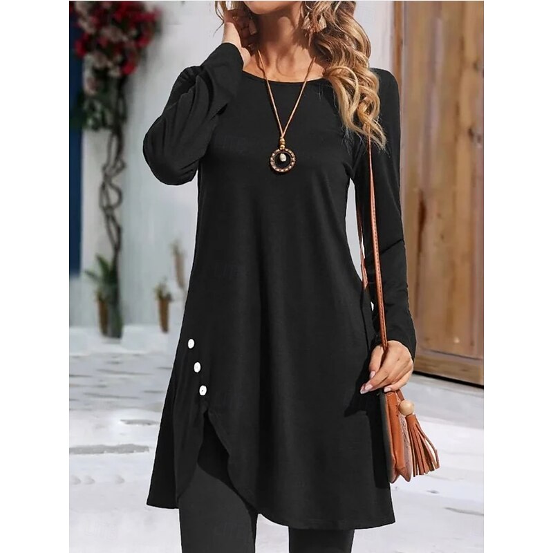 Women's Mini Dress T Shirt Dress Tee Dress Casual Daily Regular Fit Plain Long Sleeve Crew Neck Black Red Green Gray Spring Fall2