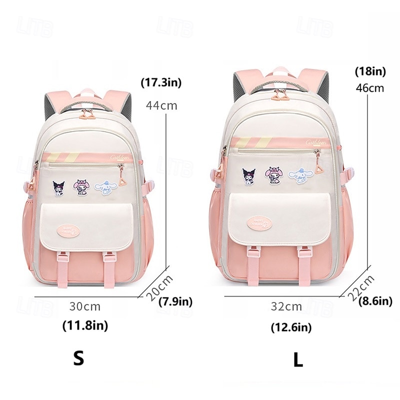 Girls' Large Capacity School Backpack with Cute Pins, Multi-Compartment Lightweight Waterproof Bookbag for Elementary and Middle School Students, Available in Pink and Purple2