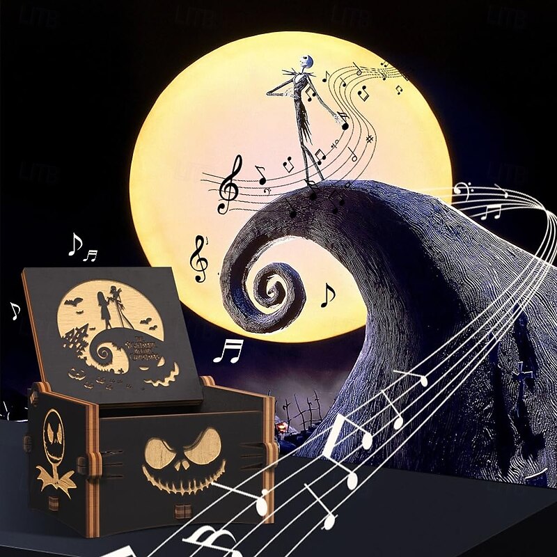 Music Box Engraved Mini Wood Music Box Gift Melody This is Halloween Home Decor for Halloween Valentines Christmas Boys and Girls2